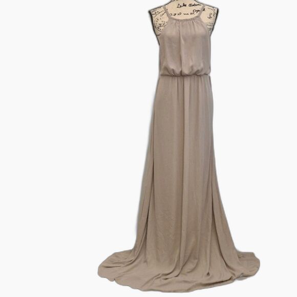 Show Me Your Mumu Amanda Maxi Dress XL Tan High Neck Empire Waist Open Back NWOT - Picture 1 of 10